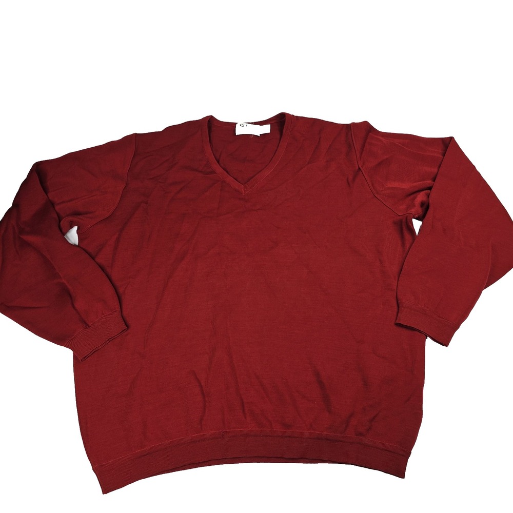 St Croix Sweater Mens Medium Red 100% Merino Wool V Neck Pullover Made USA